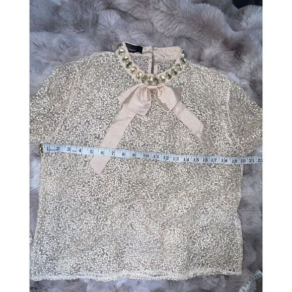 N by Nancy Women's Fishnet Sheer Lace  Champagne Collar Crystals, Size XL - Picture 14 of 16